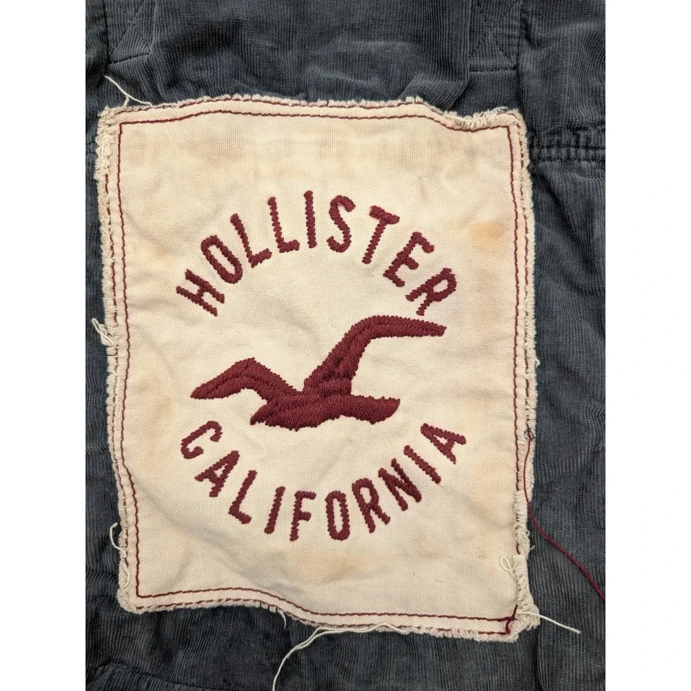 Hollister California Grey Corduroy Tote Bag Canvas Logo Patch Cinched Top